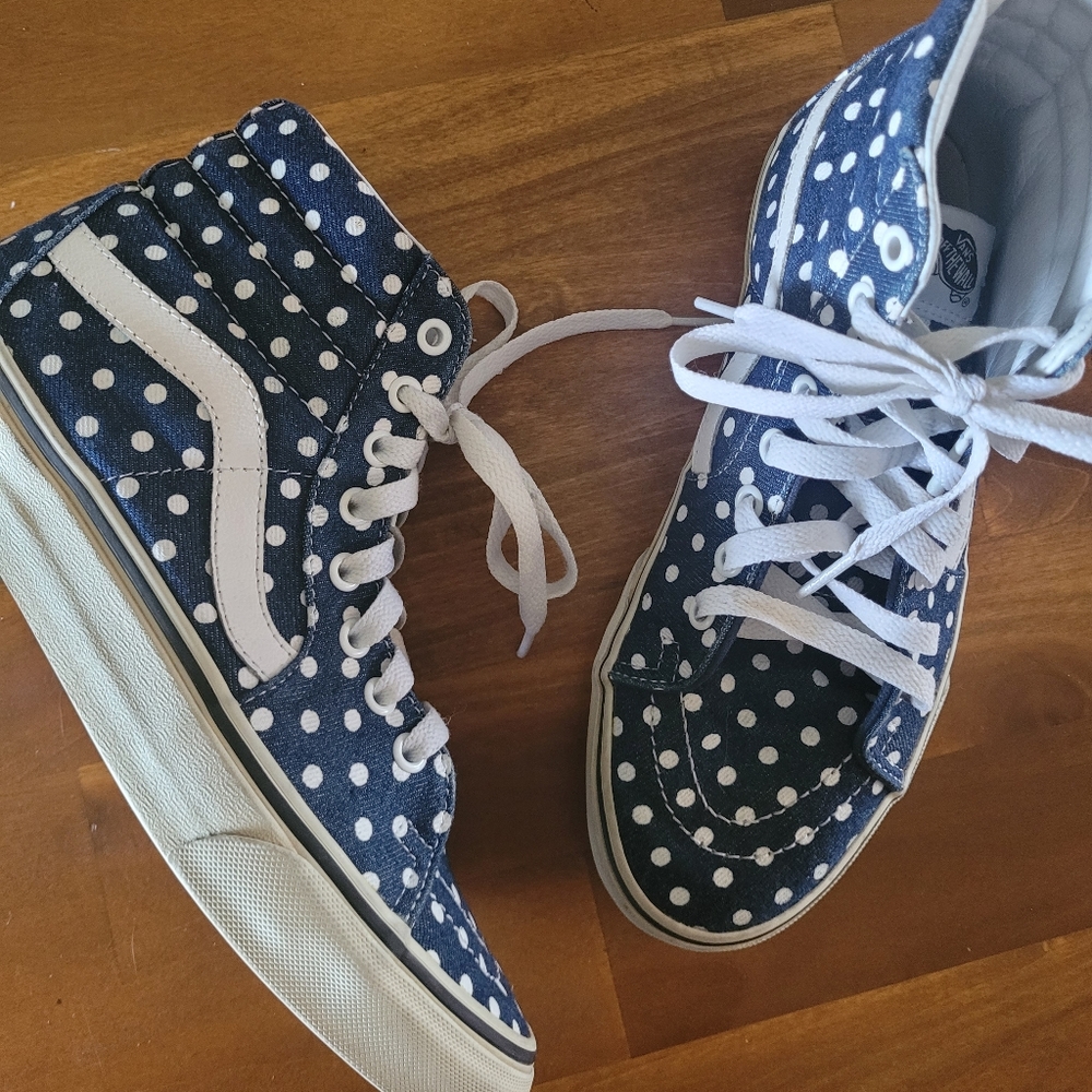 Womens denim polka dot vans hightops